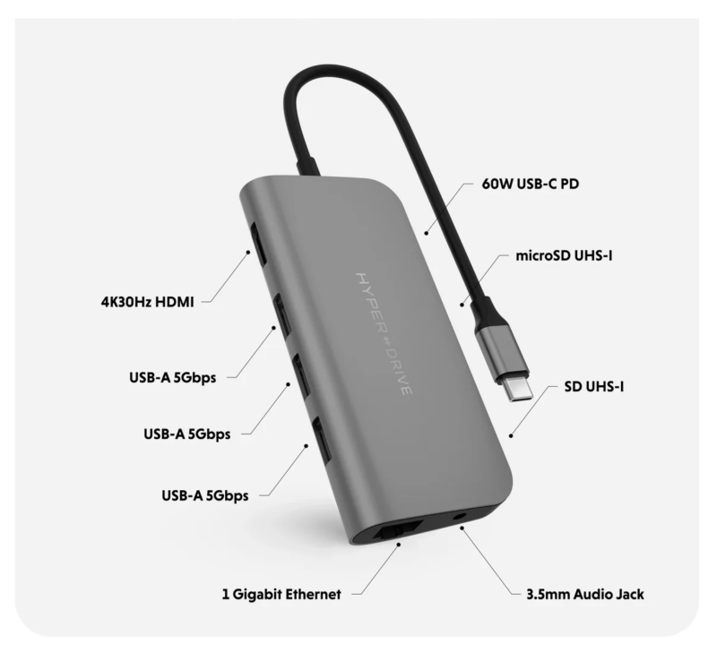Hyper - 9-Port Universal USB-C Hub - Docking Station HD30F-Gray - Image 6
